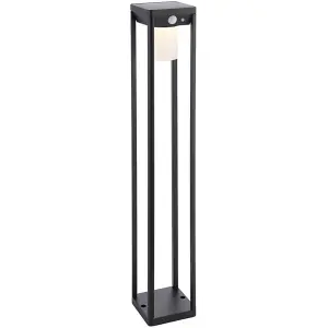 600mm Solar Powered Outdoor Bollard Post Light - Textured Black & White Diffuser