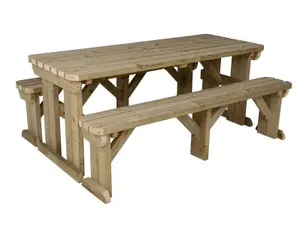 Arbor Garden Solutions Picnic Bench and Table Set, Aspen Rounded Wooden Patio Furniture (8ft, Natural finish)