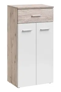 Gustavo IV Hallway Set: Elegant Storage Solution with LED Lighting - W2100mm x H2000mm x D350mm in Oak Wellington & White Gloss