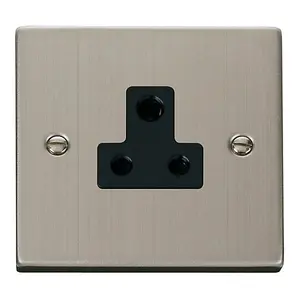 Stainless Steel 1 Gang 5A Round Pin Socket - Black Trim - SE Home