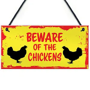 Red Ocean BEWARE OF THE CHICKENS Hanging Plaque Chicken Coop Sign Chicken Gifts