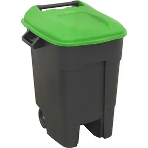 100 Litre Green Wheelie Bin with Solid Axle and 200mm Wheels for Easy Mobility