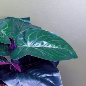 35cm Artificial Ficus Plant Potted in Teal Blue Green Ceramic Planter