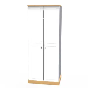 Whitby 2 Door Wardrobe with Shelf & Hanging Rail in White Ash & Oak (Ready Assembled)