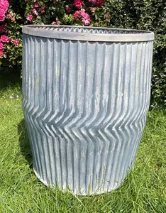 Galvanised Chevron Dolly Tub Set of 2 Metal Outdoor Planter Flower Pot