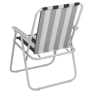 URBNLIVING 76cm Height 2pcs Black & White Stripe Garden Patio Metal Folding Chairs Camping Beach Picnic Outdoor Seats