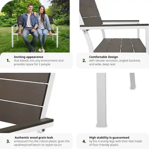 Garden Bench - 2-seater, weatherproof aluminium frame, 128 x 59 x 88 cm - light grey/white