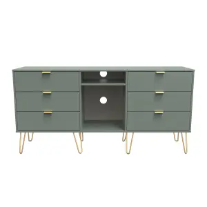 Linear Ready assembled Matt green Media unit with 2 shelves & 6 drawers, (H)152cm x (W)74cm x (D)39.5cm