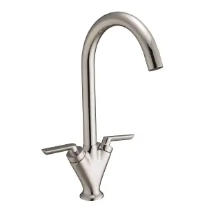 Halo Brushed Nickel Mono Kitchen Sink Basin Mixer Tap Swivel Spout - Twin Lever