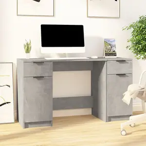 Berkfield Desk with Side Cabinet Concrete Grey Engineered Wood