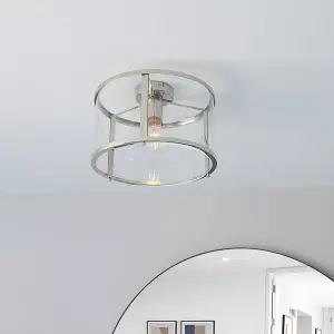 Madeley Bright Nickel with Clear Glass Contemporary 1 Light Flush Ceiling Light