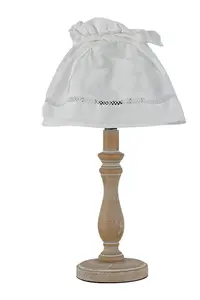 Luminosa LULLABY Table Lamp with Round Tapered Shade Wood, Cotton Lampshade 18x34cm