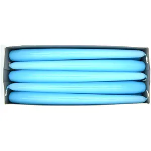 Tapered Dinner Candles, Pack of 10, Unscented, Long Burning Time, 24 cm / 19.45" (Light Blue, Varnished)