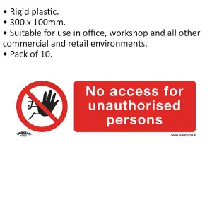 10-Pack NO ACCESS Health and Safety Signs - Durable Rigid Plastic Warning Plates 300 x 100mm