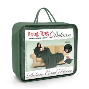 Racing Green Snug Rug Deluxe Blanket With Sleeves Luxury Cosy Super Soft Coral Fleece Fabric Long Oversized Pouch Pocket Adults