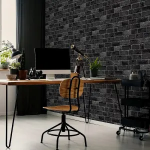 Fresco House Industrial Brick Effect Charcoal Wallpaper