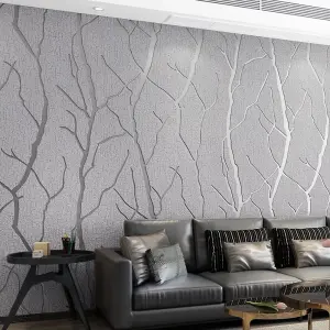 Grey 3D Silver Striped Wallpaper Irregular Patterned Non Woven Wallpaper Roll 5m²