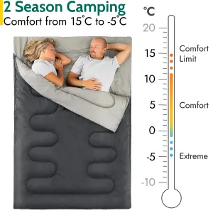 Double Sleeping Bag 2 Season Envelope Outdoor Camping Queen Size 250gsm Charcoal Trail