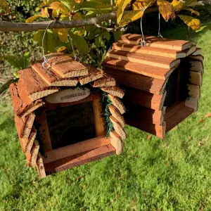 Hanging Wooden Barkwood Seed & Nut Bird Feeder Set