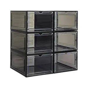 6 Pack Clear Durable Shoe Organiser - Sturdy And Durable Front Stackable Drawers - Space Saving Design With Magnetic Door