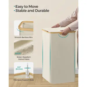 Laundry Hamper with Handles Cream White