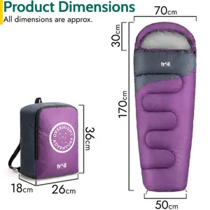 Trail Kids Sleeping Bag Mummy Hooded 3 Season Soft Warm 2 Way Zip Purple Boys Girls