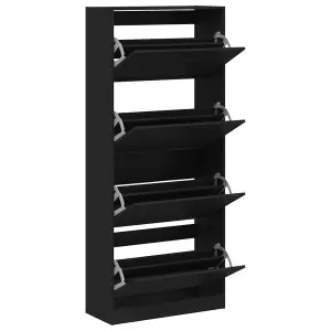 Berkfield Shoe Cabinet with 4 Flip-Drawers Black 80x34x187.5 cm