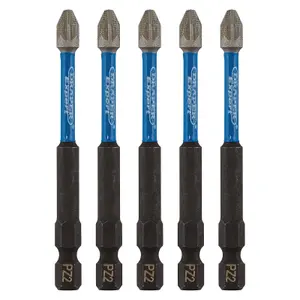 Draper Expert PZ-Type Impact Screwdriver Bits, No.2 x 75mm, 1/4" Hex (Pack of 5) 05675