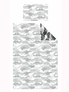 Grey Army Camouflage Reversible Single Duvet Cover and Pillowcase Set