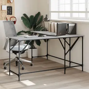 Berkfield Desk Grey Sonoma 149x149x75 cm Engineered Wood