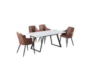 Zarah Toga White LUX Dining Set with 4 Brown Chairs