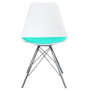 Soho White and Aqua Blue Plastic Dining Chair with Chrome Metal Legs