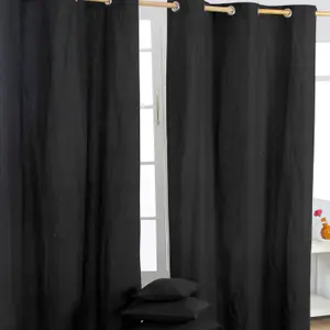 Homescapes Plain Black Cotton Eyelet Curtains 137 x 228 cm