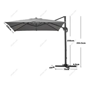 2.5M Dark Grey Rotatable Crank Tilt Garden Roman Umbrella Cantilever Parasol with Fillable Base