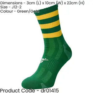 JUNIOR Size 12-2 Hooped Stripe Football Crew Socks GREEN/GOLD Training Ankle