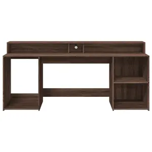 Berkfield Desk with LED Lights Brown Oak 200x55x91 cm Engineered Wood