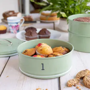 Living Nostalgia Traditonal Style 3 Tier Airtight Cake Tin Set -Sage Green