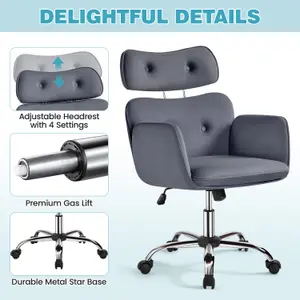 Yaheetech Velvet Desk Chair with Adjustable Headrest - Dark Grey