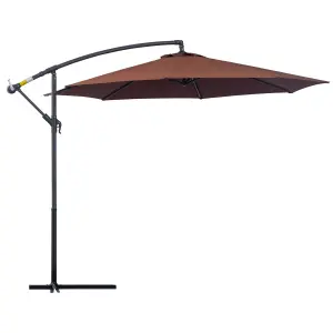 Outsunny 3(m) Garden Banana Parasol Cantilever Umbrella Crank, Coffee