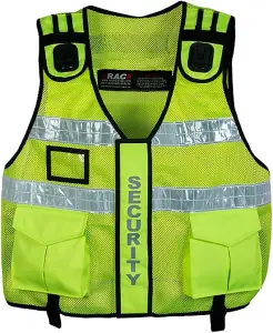 RAC3 High Visibility Security Vest - Multi-Pocket, Body Camera Mount, Breathable Mesh - Fits Up to 5XL ( Yellow )