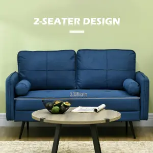 HOMCOM 2 Seater Sofa 143cm Modern Fabric Couch Back Cushions and Pillows, Blue