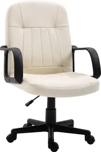 HOMCOM Swivel Executive Office Chair Home Office Mid Back PU Leather Computer Desk Chair For Adults With Arm, Wheels, Cream | Aosom UK