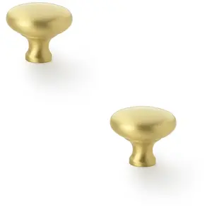 2 PACK - Victorian Round Door Knob - Satin Brass 38mm - Kitchen Cabinet Pull Handle