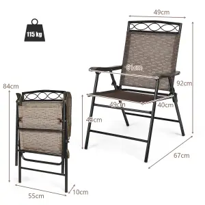 Costway Set of 2 Patio Folding Chairs Sling Chairs Armchair Dining Chair Set w/ Armrest