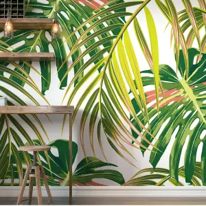 Origin Murals Tropical Leaves Green Matt Smooth Paste the Wall Mural 300cm wide x 240cm high