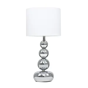 ValueLights Chrome Touch Table Lamp With White Faux Silk Shade