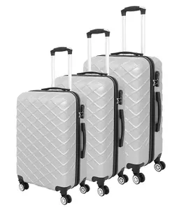 LUGGIT 3 Pcs Travel Lightweight Trolley Luggage Suitcase Set of 3 Sizes, ABS Shell - Quilted Silver White