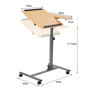 Costway Adjustable Laptop Table Rolling Overbed Table Computer Desk