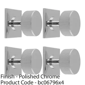 4 PACK - Reeded Radio Cabinet Door Knob & Matching Backplate - Polished Chrome 40 x 40mm