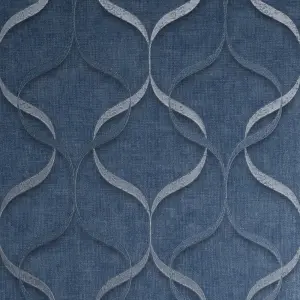 Milano Trellis Blue & Silver Wave Heavyweight Wallpaper M95628